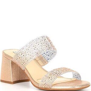 Alex Marie Austyn Rhinestone Rose gold Banded Dress Slide Sandals